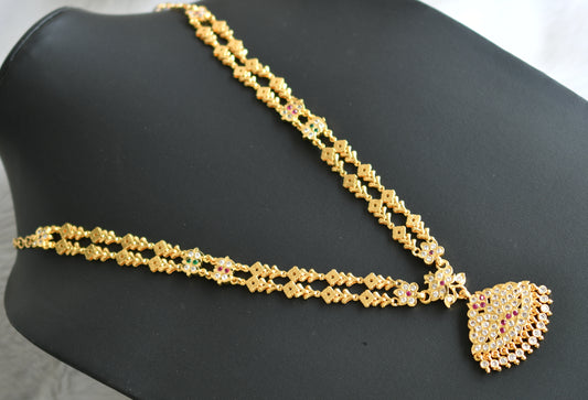 Gold tone ad ruby-white-green stone double layer south Indian style haar dj-42173