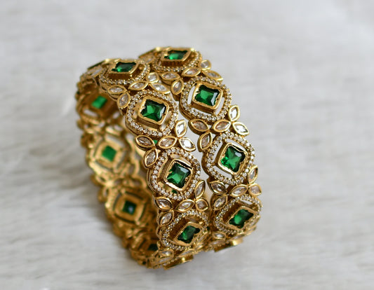 Antique gold tone cz white-bottle green stone bangles(2.6) dj-48472