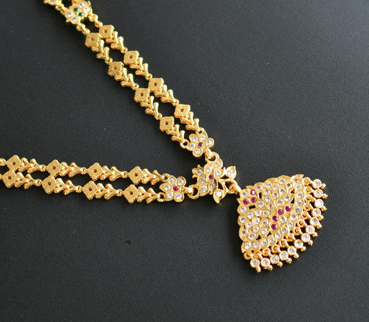 Gold tone ad ruby-white-green stone double layer south Indian style haar dj-42173