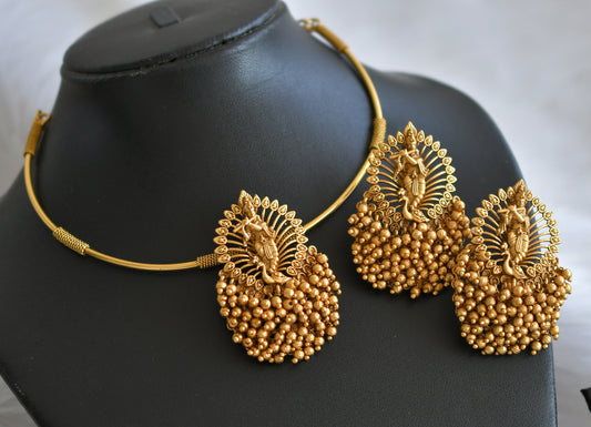 Matte finish cluster krishna peacock hasli necklace set dj-45028