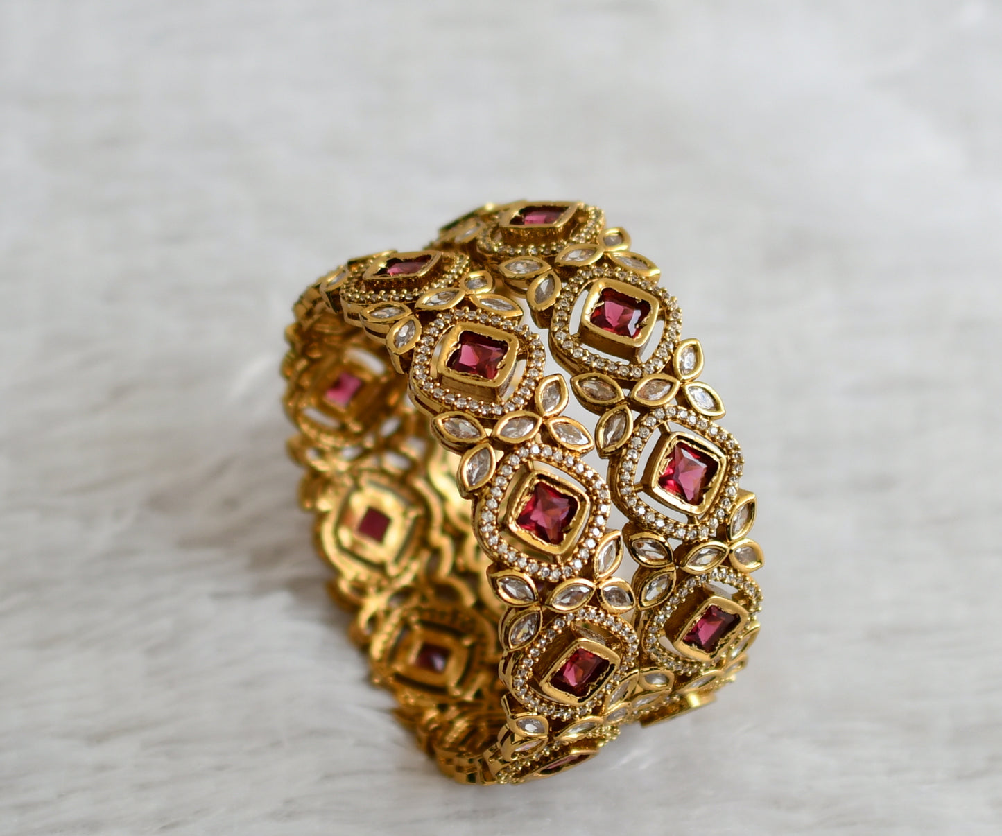 Matte finish cz white-magenta pink stone bangles(2.4) dj-48468