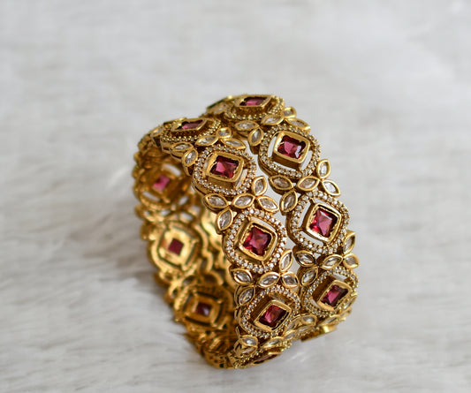 Matte finish cz white-magenta pink stone bangles(2.4) dj-48468