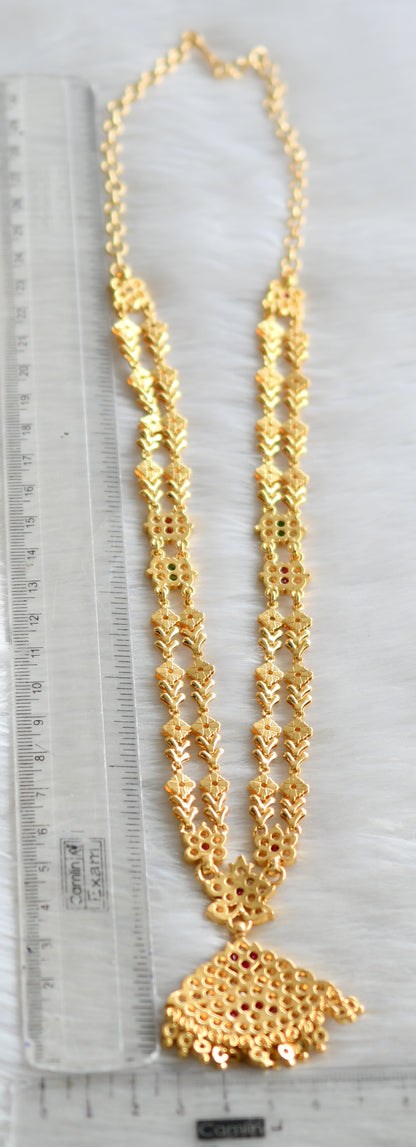 Gold tone ad ruby-white-green stone double layer south Indian style haar dj-42173