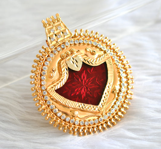 Gold tone kerala style red-white stone round palakka pendant dj-43460