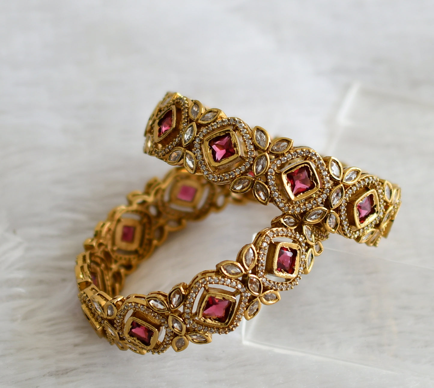 Matte finish cz white-magenta pink stone bangles(2.8) dj-48470