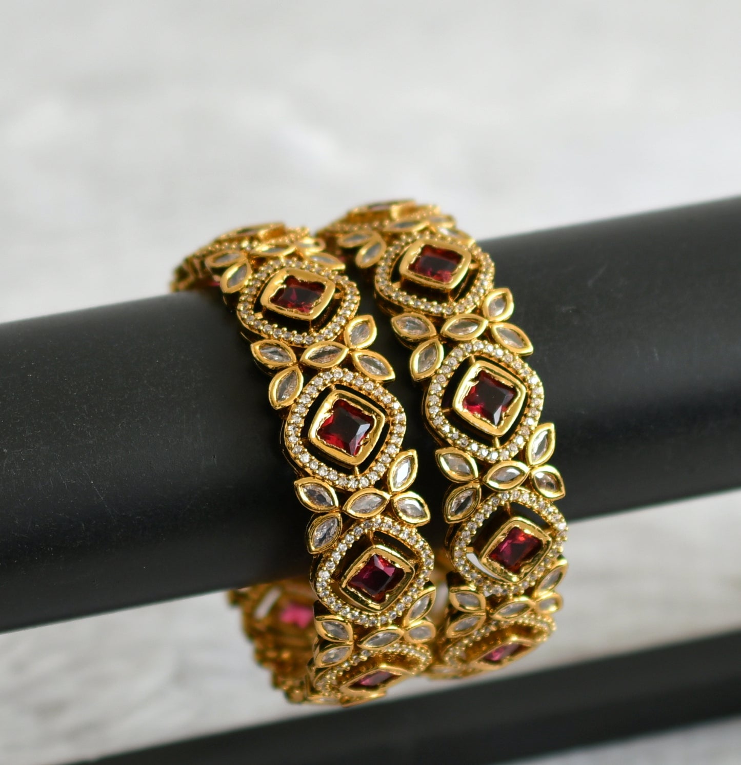 Matte finish cz white-magenta pink stone bangles(2.4) dj-48468