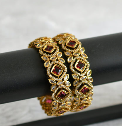 Matte finish cz white-magenta pink stone bangles(2.4) dj-48468