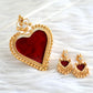 Gold tone kerala style red heart shape pendant with earrings dj-43461