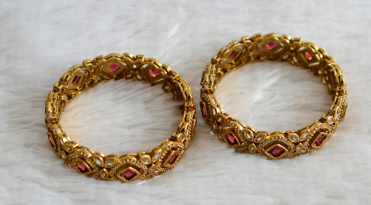 Matte finish cz white-magenta pink stone bangles(2.8) dj-48470