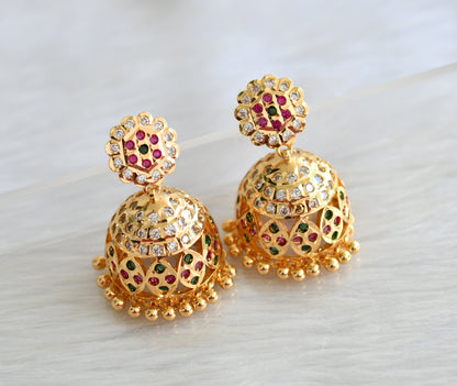 Gold tone south indian ad stone pink-green-white jhumkka dj-43480