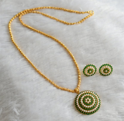 Gold tone 24 inches chain with emerald-pearl flower round pendant dj-46728