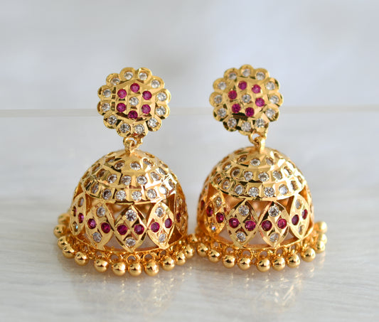 Gold tone south indian ad stone pink-white jhumkka dj-43481