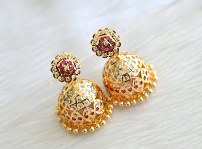 Gold tone south indian ad stone pink-white jhumkka dj-43481