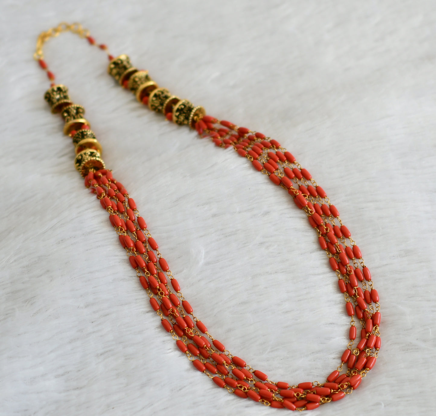 Antique gold tone coral beaded multi layer mala dj-48467