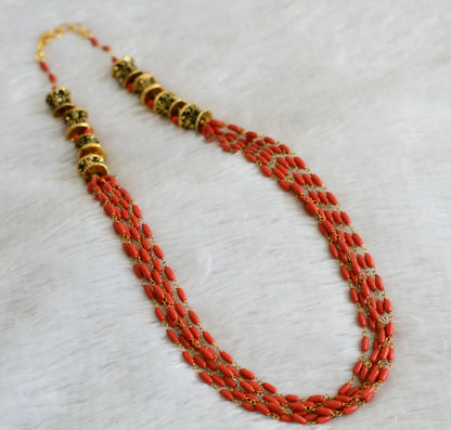 Antique gold tone coral beaded multi layer mala dj-48467