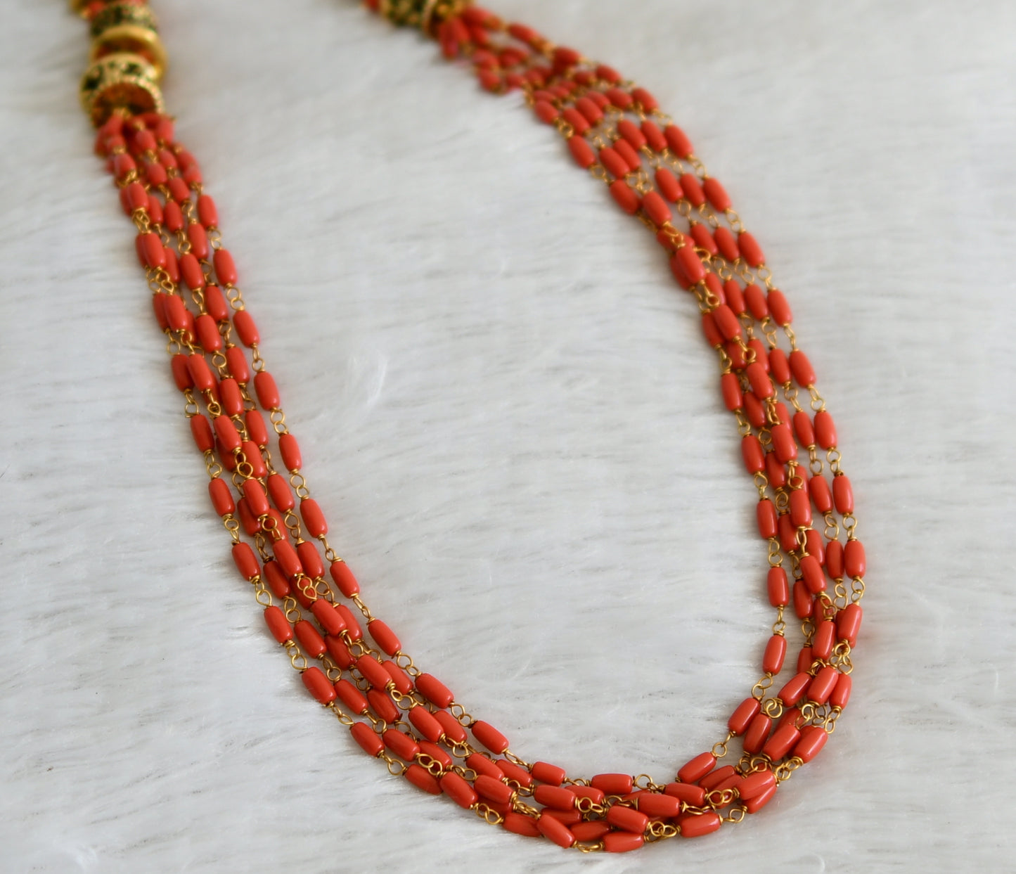 Antique gold tone coral beaded multi layer mala dj-48467