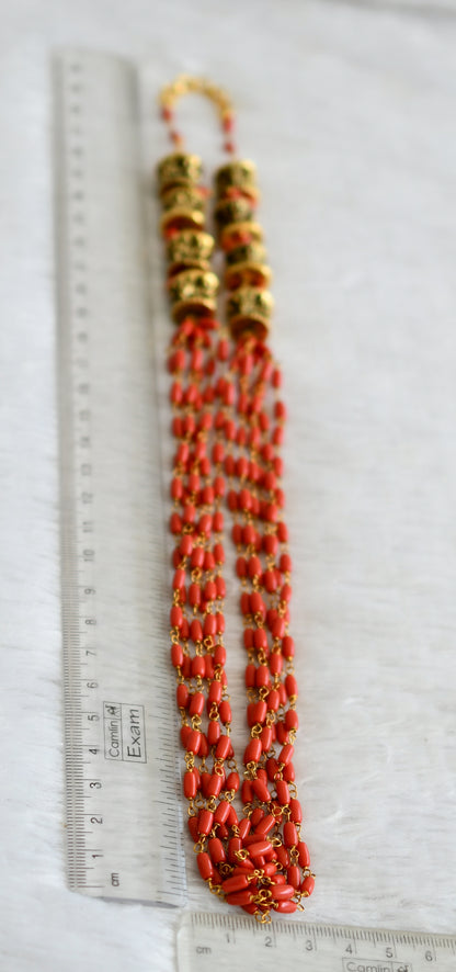 Antique gold tone coral beaded multi layer mala dj-48467