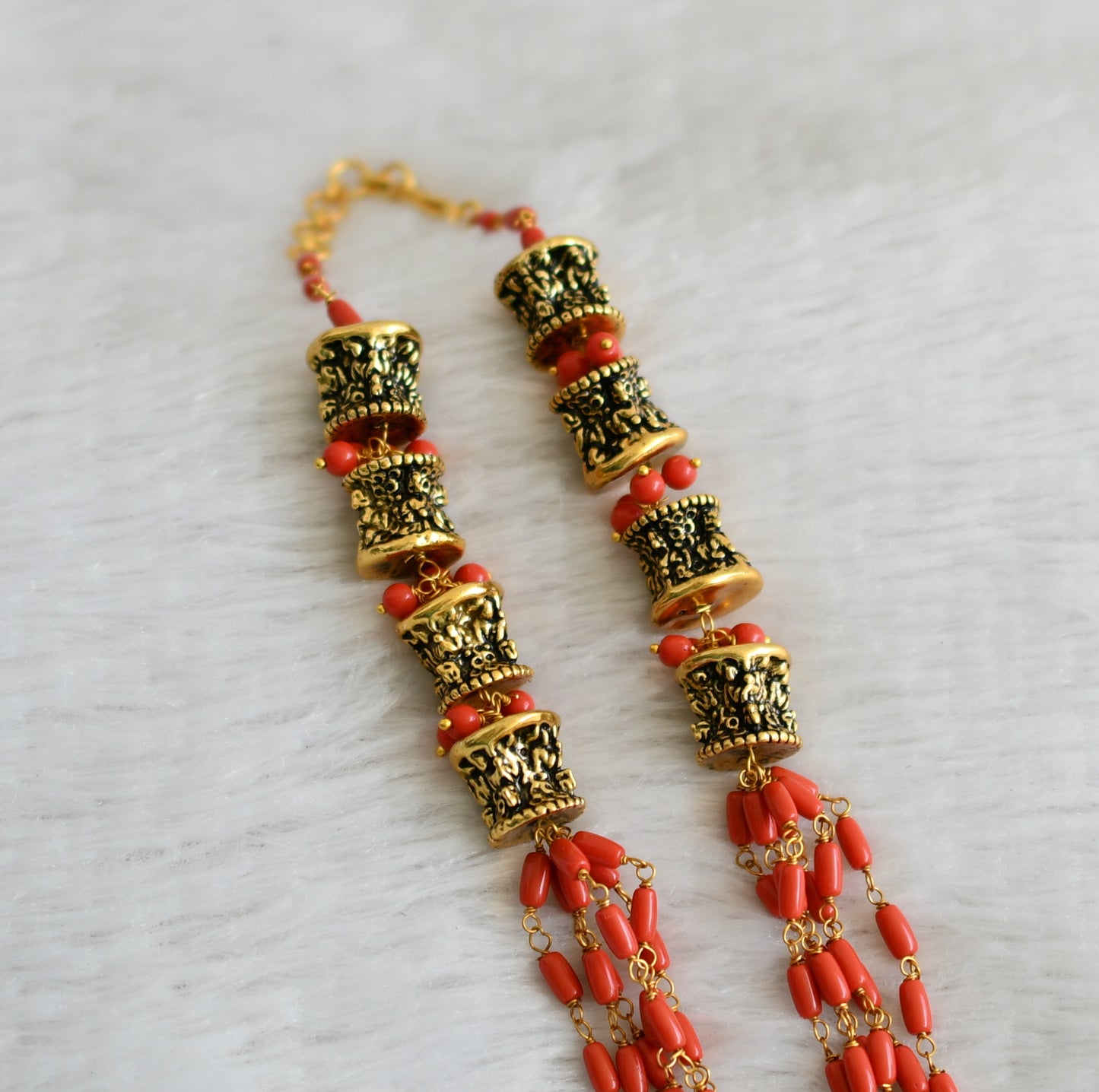 Antique gold tone coral beaded multi layer mala dj-48467