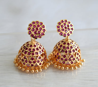 Gold tone south indian ad stone pink jhumkka dj-43478