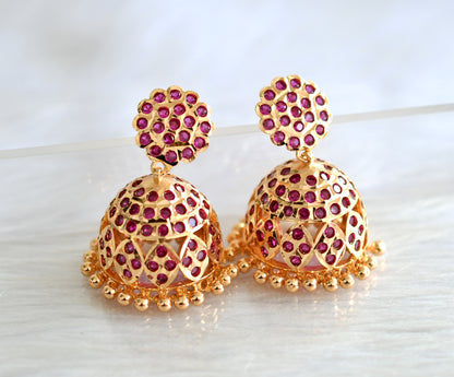 Gold tone south indian ad stone pink jhumkka dj-43478