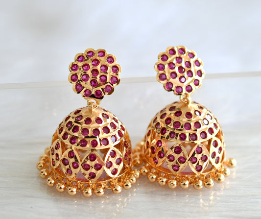 Gold tone south indian ad stone pink jhumkka dj-43478