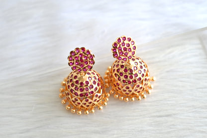 Gold tone south indian ad stone pink jhumkka dj-43478