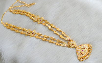 Gold tone ad ruby-white stone double layer south Indian style haar dj-42177