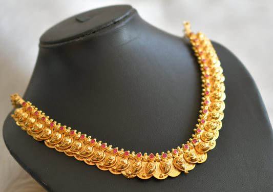 Gold tone ruby Lakshmi coin mango reversible necklace dj-40804