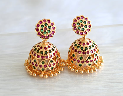 Gold tone south indian ad stone pink-green jhumkka dj-43479