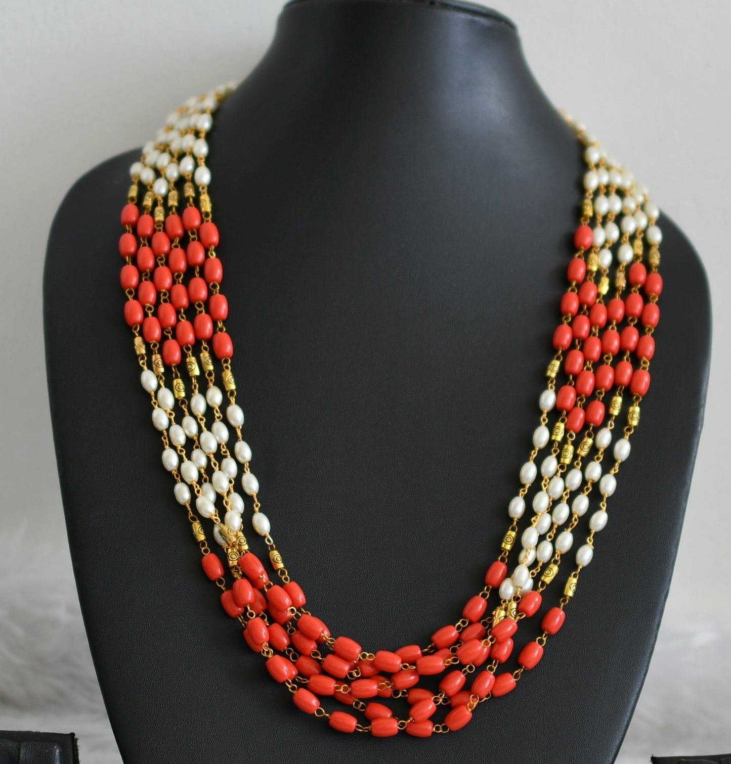 Matte finish coral-pearl beaded multi layer mala dj-48481