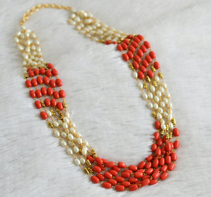 Matte finish coral-pearl beaded multi layer mala dj-48481