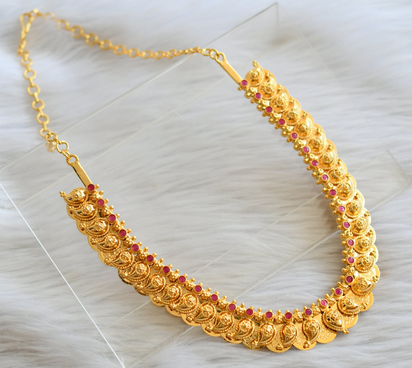 Gold tone ruby Lakshmi coin mango reversible necklace dj-40804
