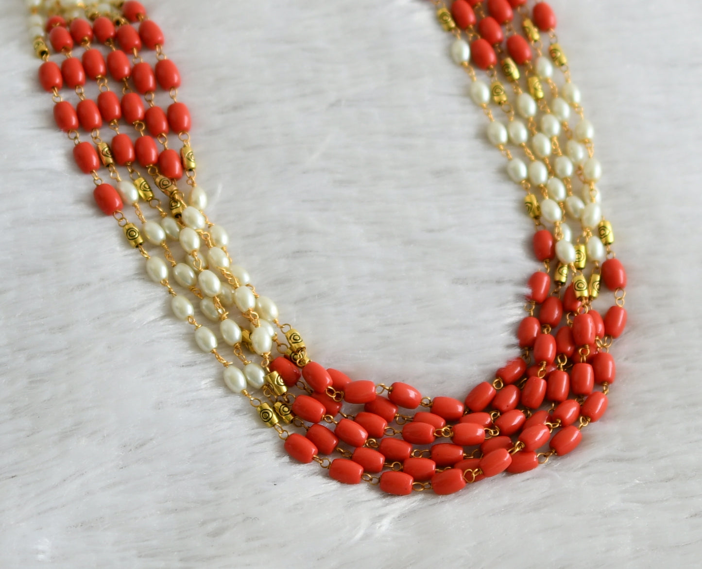 Matte finish coral-pearl beaded multi layer mala dj-48481