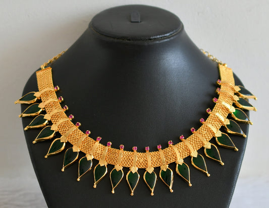 Gold tone pink-green Kerala style Gopi big necklace dj-36393