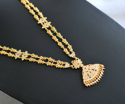 Gold tone ad ruby-white stone double layer south Indian style haar dj-42177