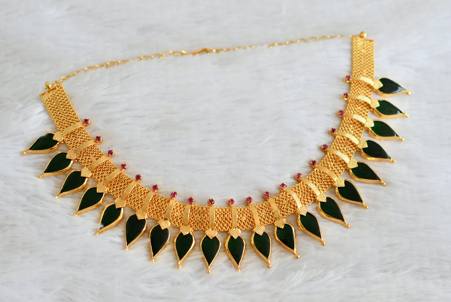 Gold tone pink-green Kerala style Gopi big necklace dj-36393