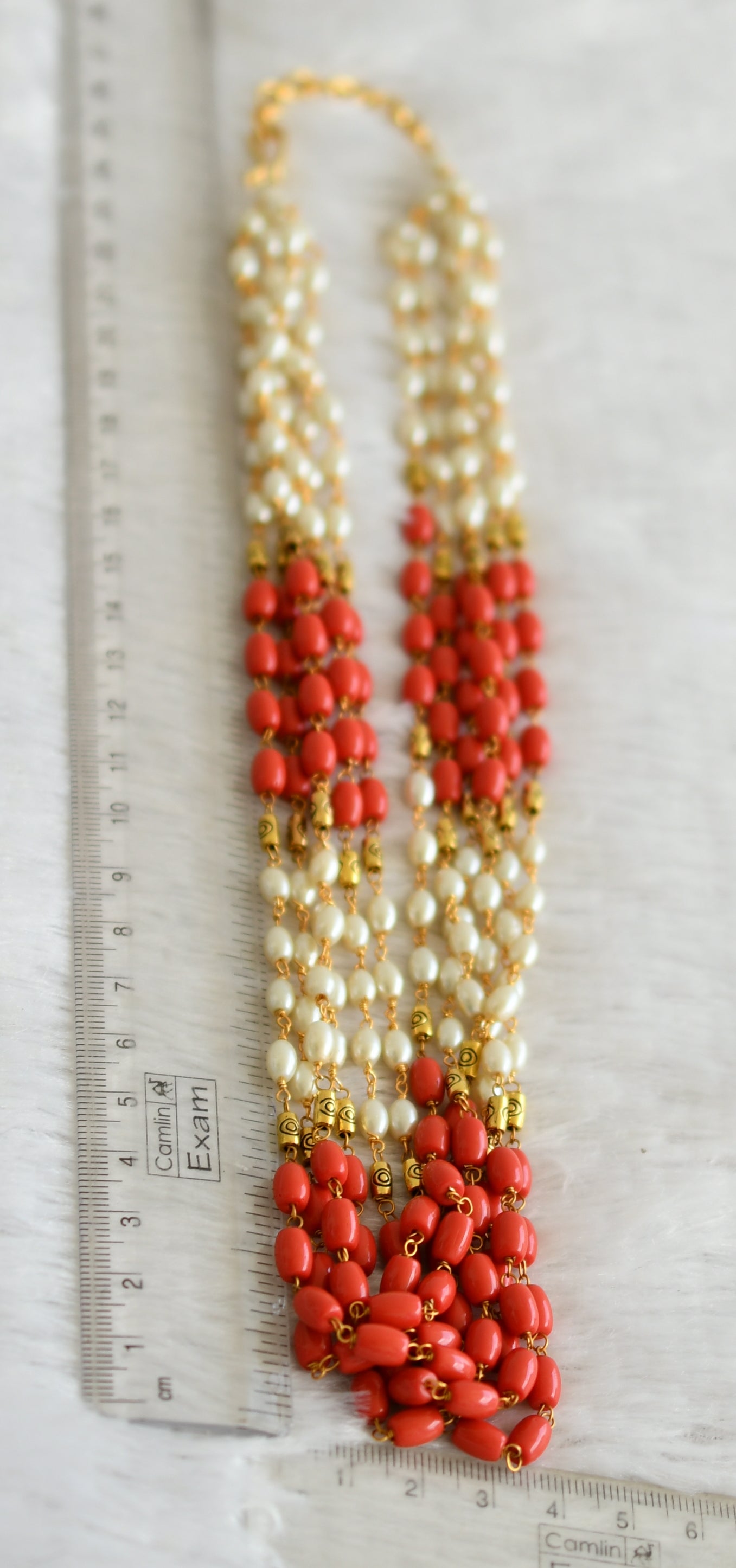 Matte finish coral-pearl beaded multi layer mala dj-48481