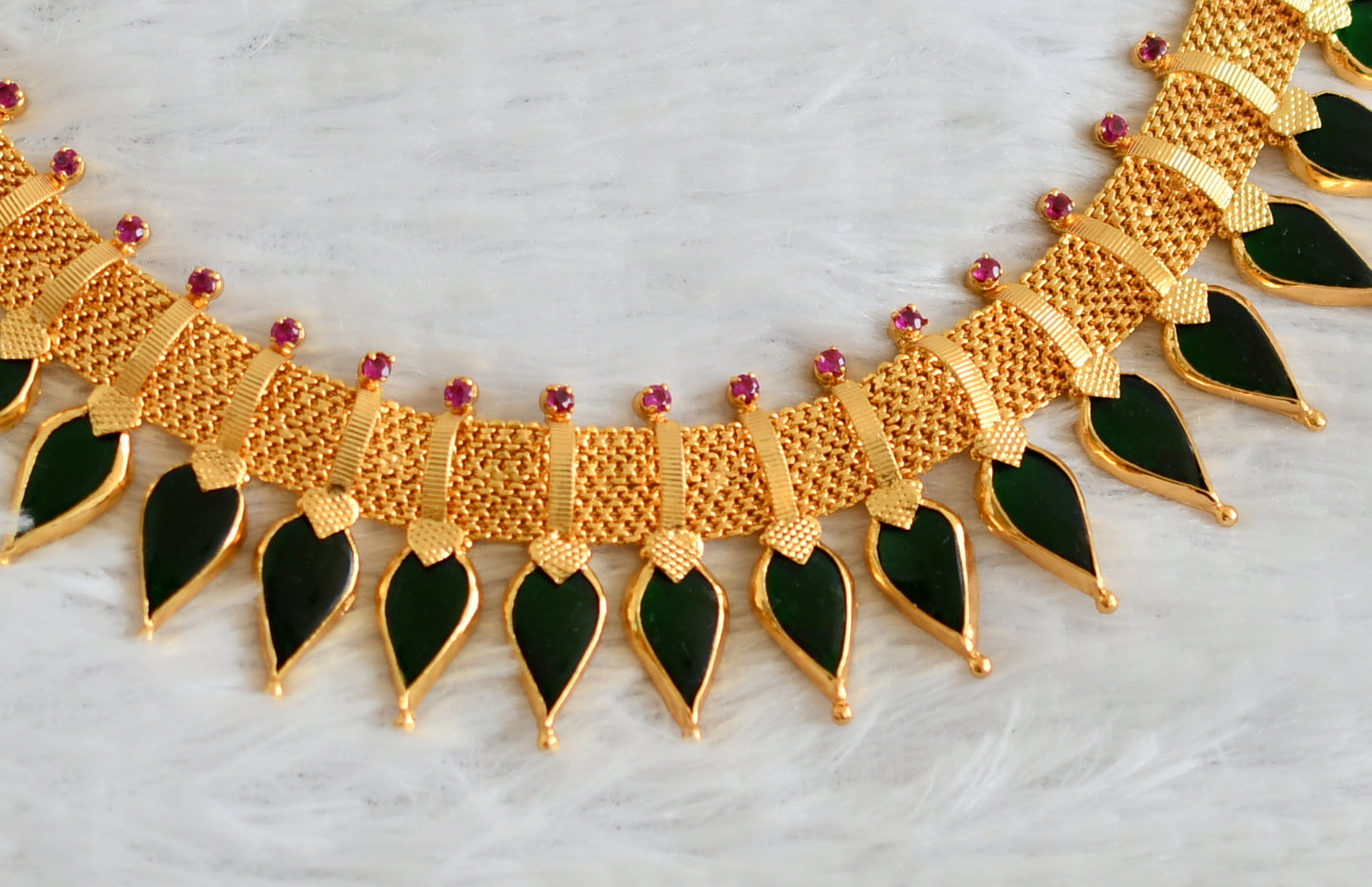 Gold tone pink-green Kerala style Gopi big necklace dj-36393