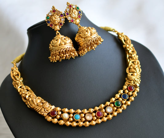 Matte Finish Navarathna Nagasu Necklace Set dj-23903