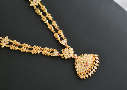 Gold tone ad ruby-white-green stone double layer south Indian style haar dj-42178