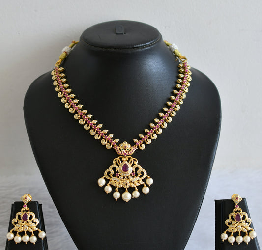 Gold Tone Ad ruby-green-white Necklace Set dj-08078