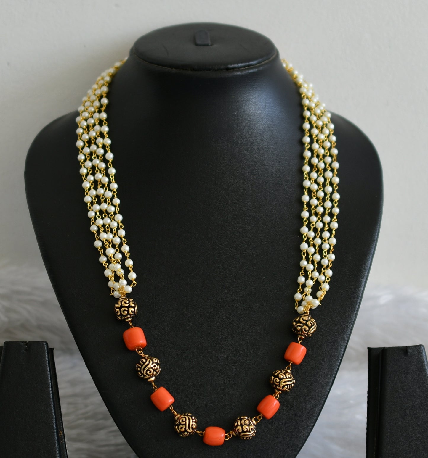 Antique beaded coral-pearl mala dj-48482