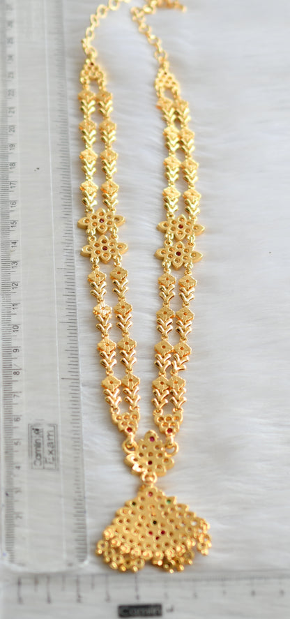 Gold tone ad ruby-white-green stone double layer south Indian style haar dj-42178