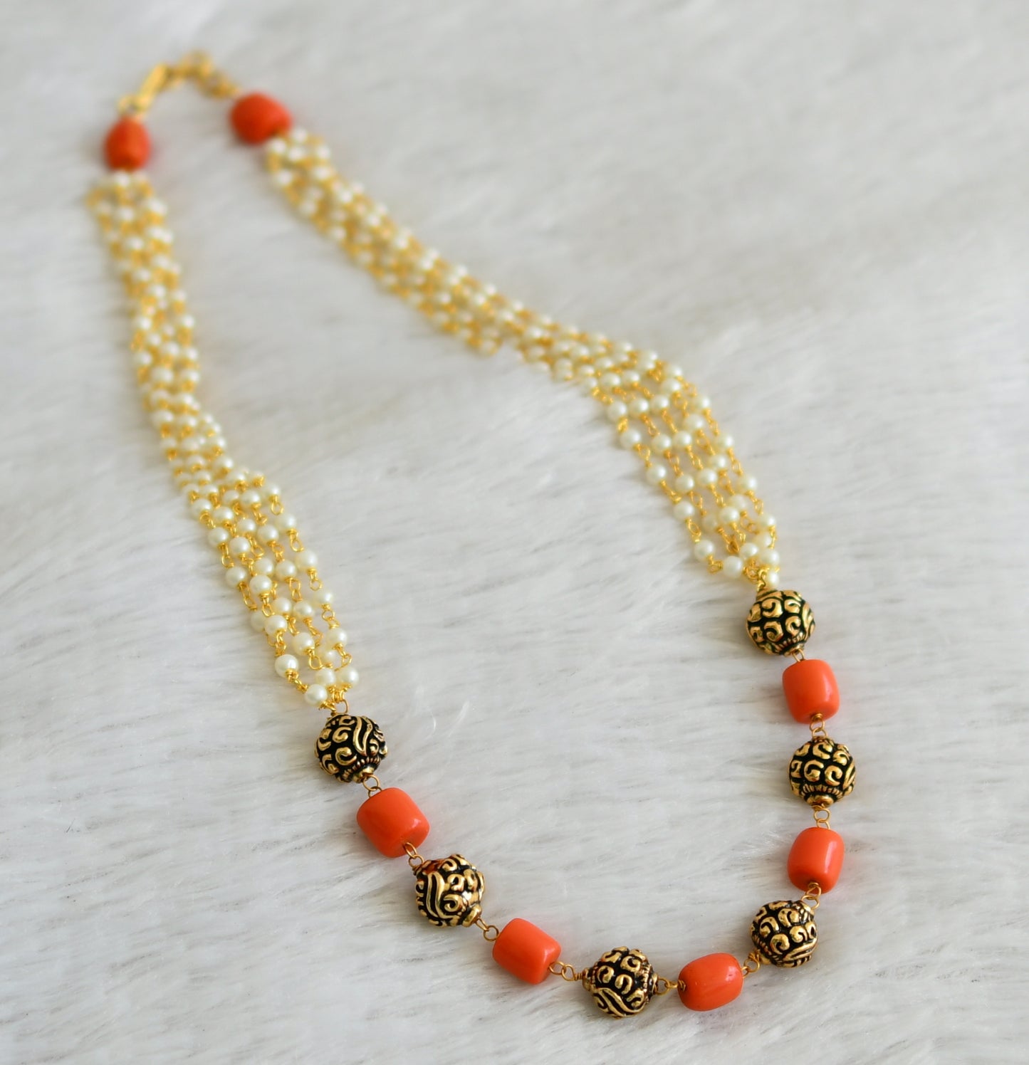 Antique beaded coral-pearl mala dj-48482