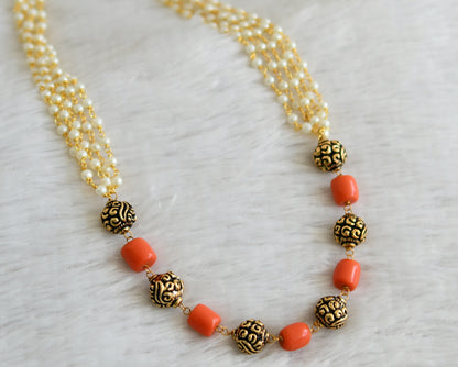 Antique beaded coral-pearl mala dj-48482