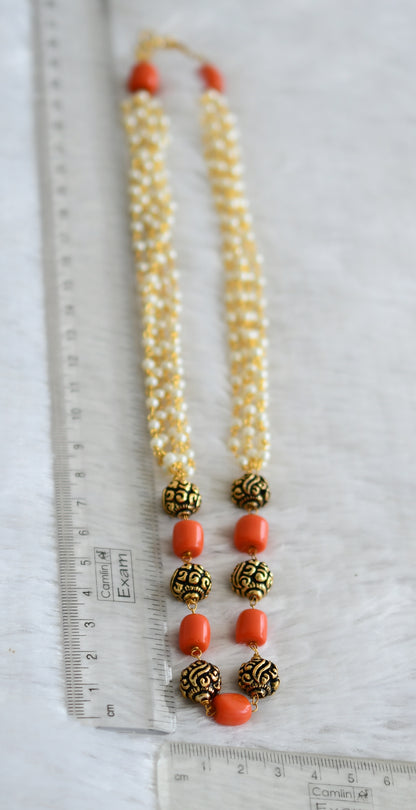 Antique beaded coral-pearl mala dj-48482