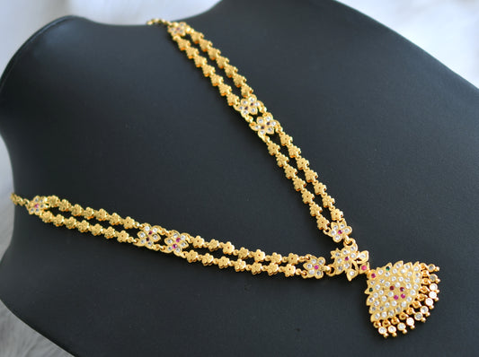 Gold tone ad ruby-white-green stone double layer south Indian style haar dj-42179