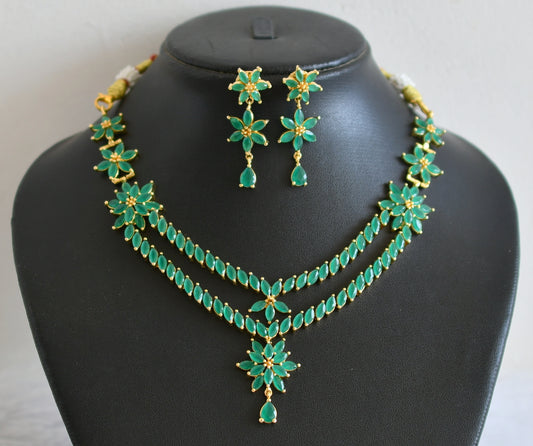Gold tone emerald flower necklace set dj-24657