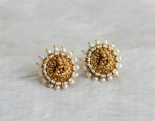 Matte finish pearl beaded big lakshmi stud dj-48485