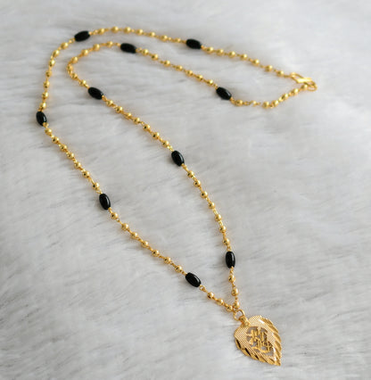 Gold tone 24 inches black bead ball chain with om pendant dj-46738